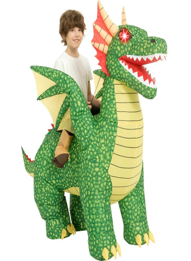 One Casa Inflatable Costumes for Kids,Blow Up LED Light Eyes Dragon Suit,Ride On Halloween Costumes for Boys Girls (4-6YRS) - Image 1